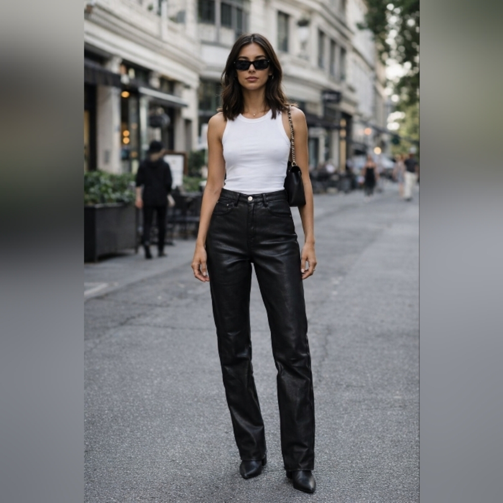 Wilfred Black Leather Straight-Leg Pants